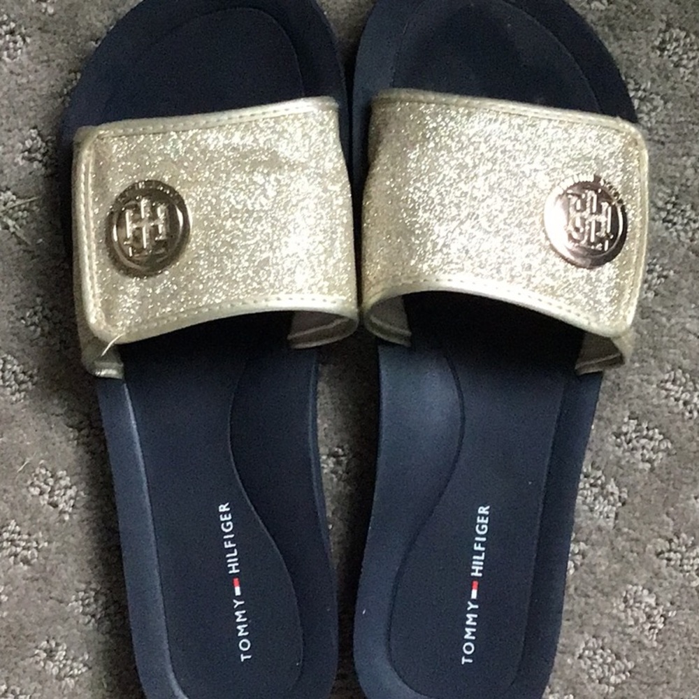 Tommy Hilfiger Glittery Gold Slides